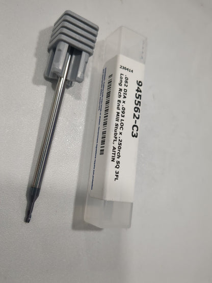 HARVEY TOOL Square End Mill: 1/16" Dia, 3/32" LOC 3 Fl Solid Carbide 945562-C3