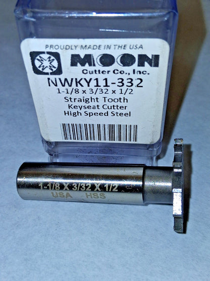 Moon Cutter Woodruff Keyseat Cutter 1-1/8" Cut Dia 3/32" CW 1/2" SDia NWKY11-332