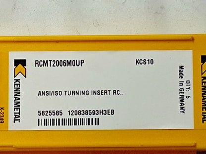 Kennametal Carbide TURNING INSERTS QTY5 RCMT2006M0UP 5625585