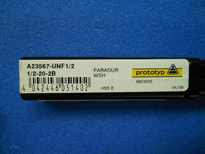 Prototyp Spiral Tap 1/2"-20 -2B UNF 3FL HSS Uncoated QTY 2  A23567-UNF1/2