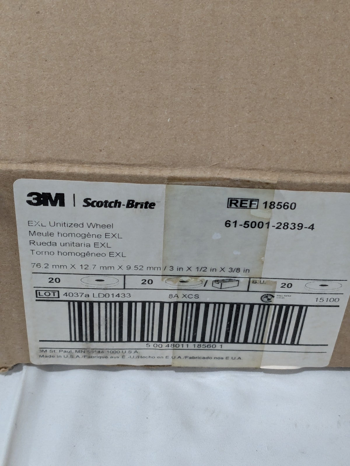 3M Deburring Wheel: 3" Dia, 1/2" Face Width, 3/8" Hole Qty 20 00048011185606
