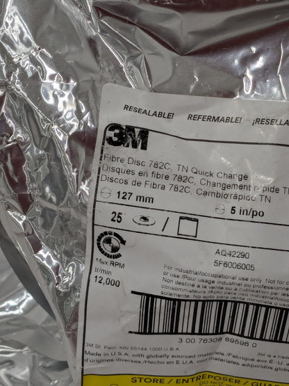 (25) 3M Fiber Disc: 5" Disc Dia, 5/8-11 Hole, Quick Change TN, 36 G 7100099036