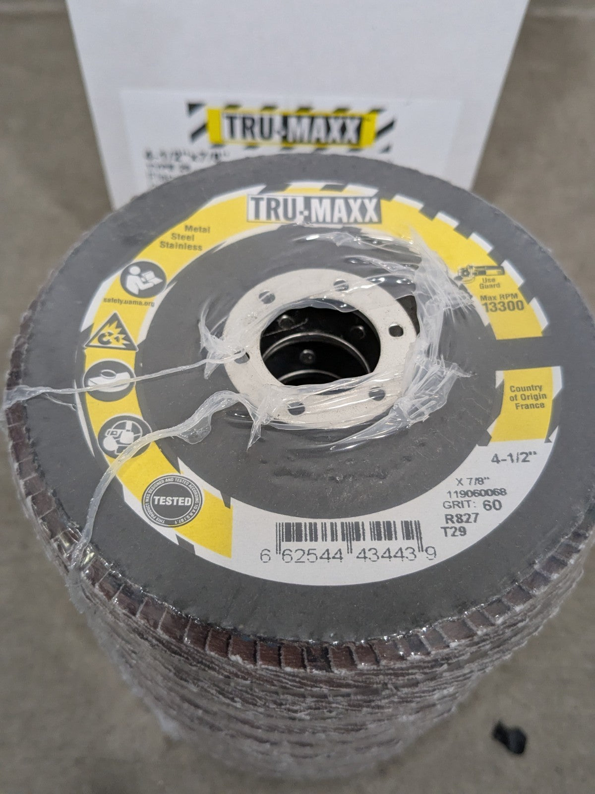 Tru-Maxx Flap Disc: 4-1/2" Dia, 7/8" Hole, ZA, Type 29 Box of 10 66254443443