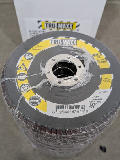 Tru-Maxx Flap Disc: 4-1/2" Dia, 7/8" Hole, ZA, Type 29 Box of 10 66254443443