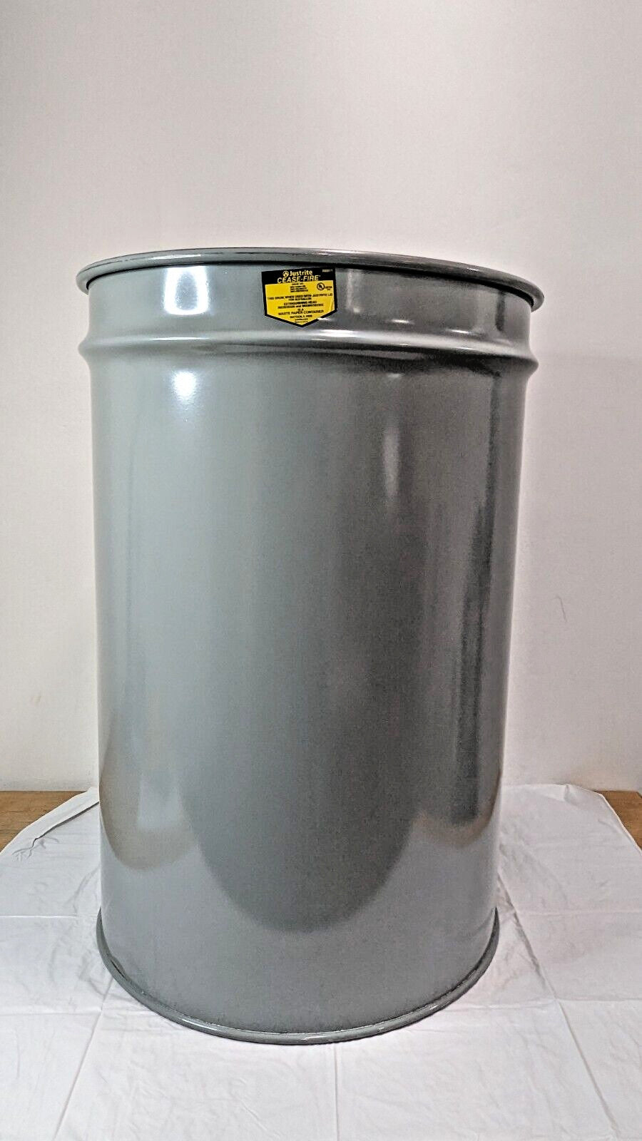 Justrite 30 Gal Cease-Fire Waste Receptacle Safety Drum Gray CAN ONLY 26014