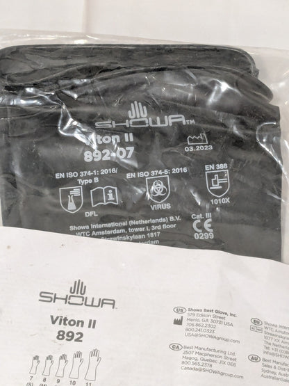 SHOWA Chemical Resistant Gloves: 12.00 mil, Viton Sz S 892-07