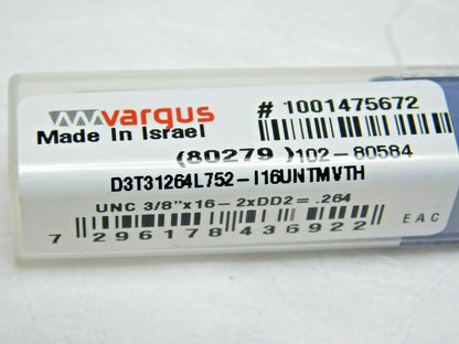 Vargus Carbide Helical Flute Thread Mill RH 3/8"-16 Internal 16 TPI 3FK 802