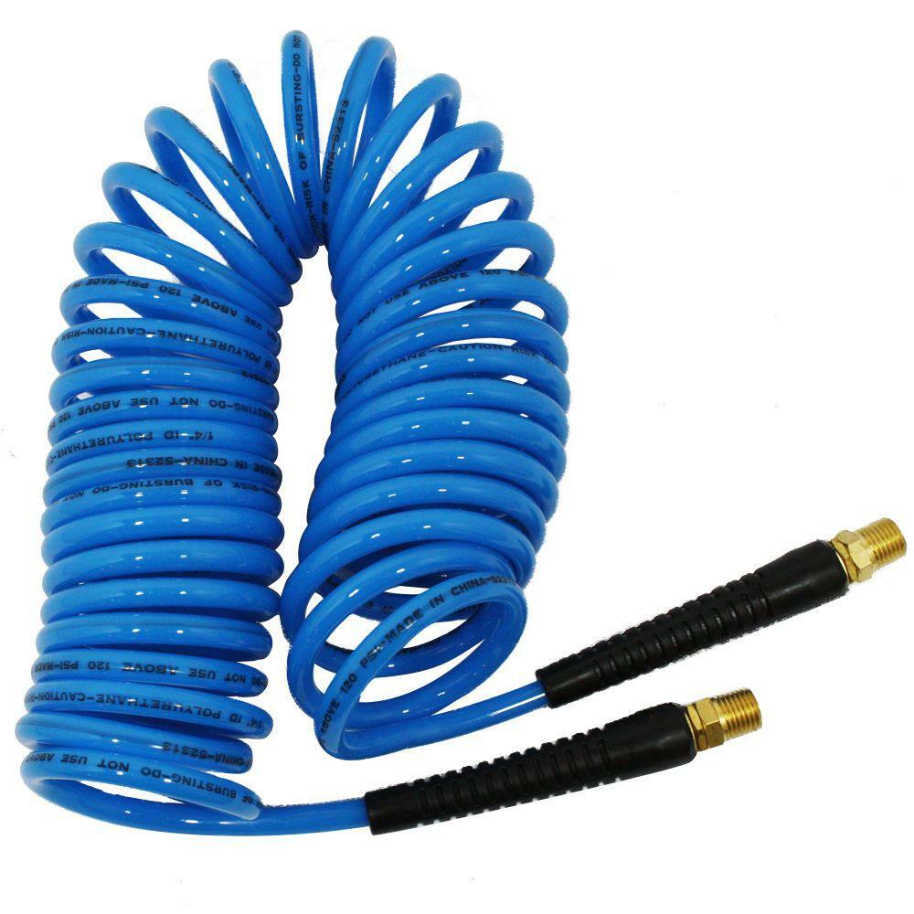 PRO-SOURCE 1/4" ID 1/4 Thread 50' blue Poly Coiled &amp; Self Storing