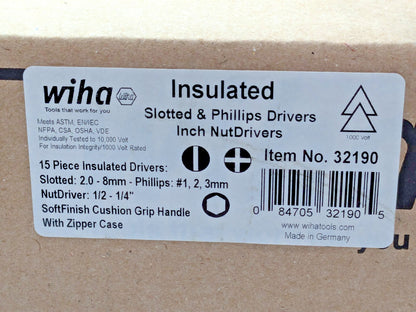 Wiha 15 Piece Insulated Screwdriver/Nut Driver Set 32190