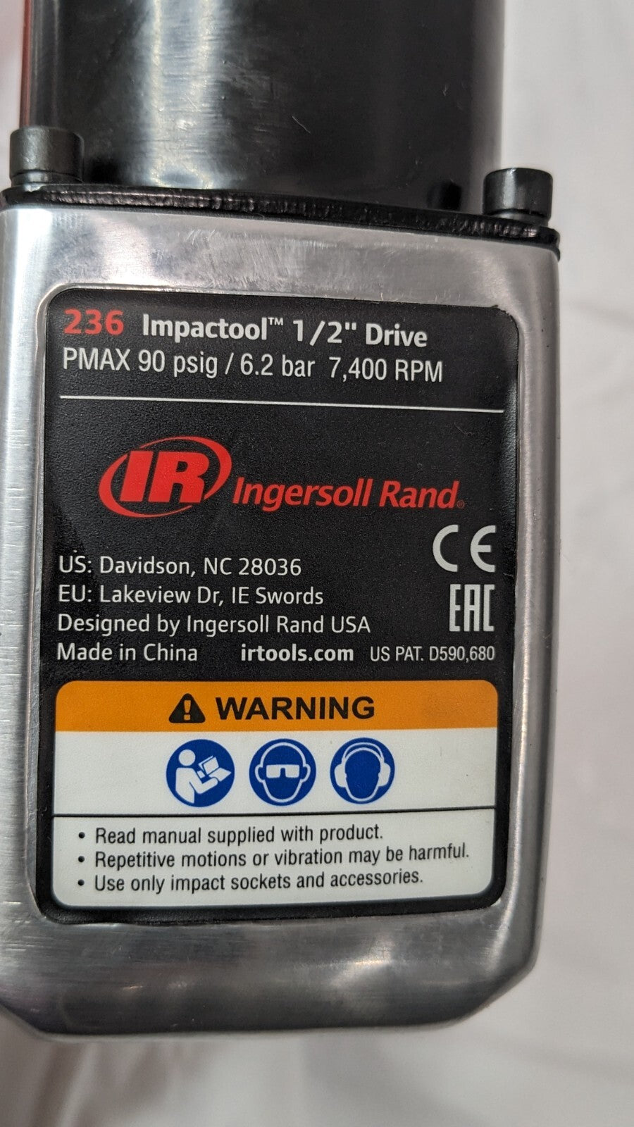 Ingersoll Rand Air Impact Wrench 1/2" Drive X 7400 RPM 450 ft/lb 236