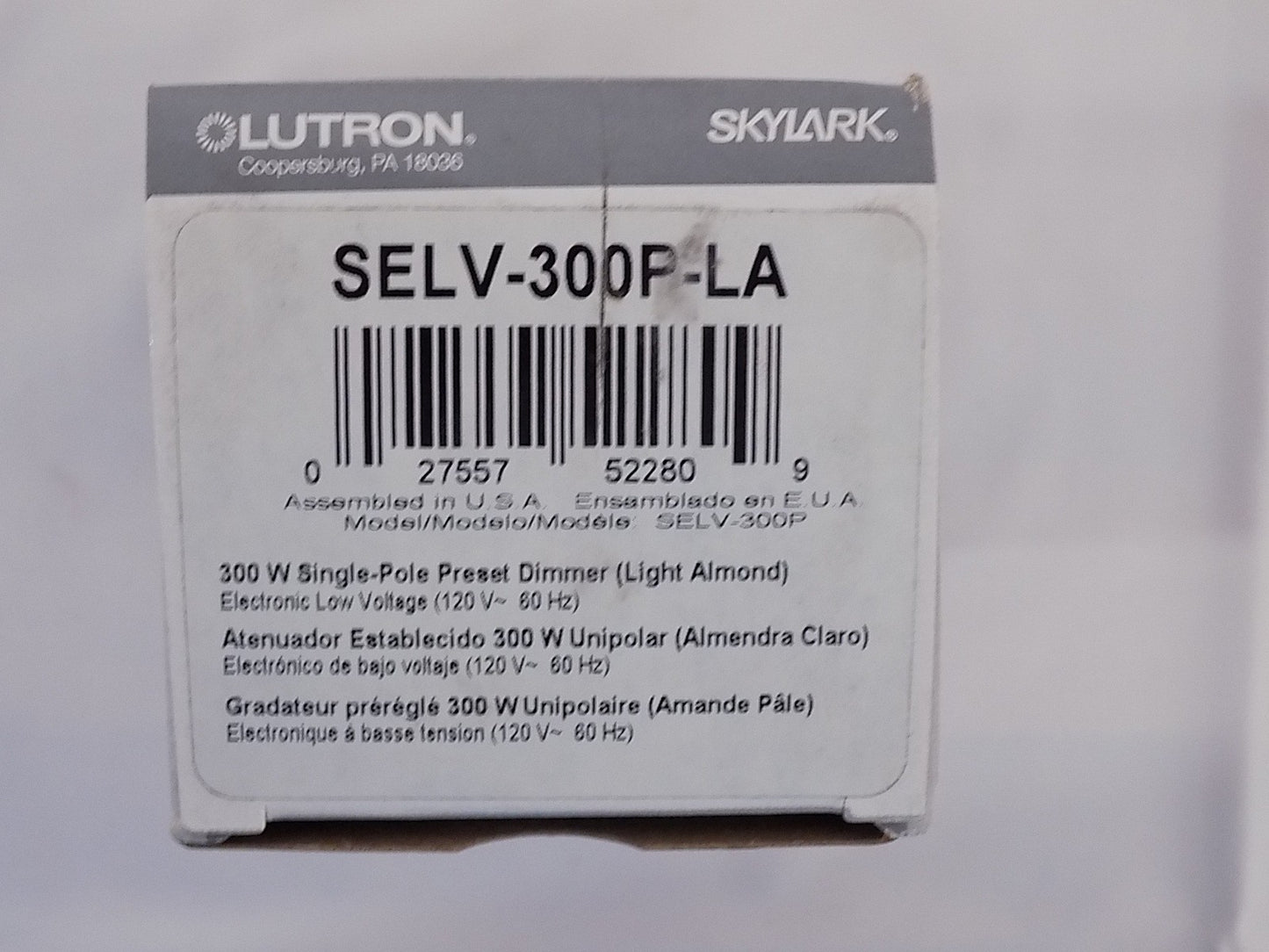 Lutron SELV-300P-LA Skylark 300W Electronic Low Voltage Preset Dimmer LT Almond