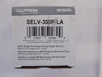 Lutron SELV-300P-LA Skylark 300W Electronic Low Voltage Preset Dimmer LT Almond