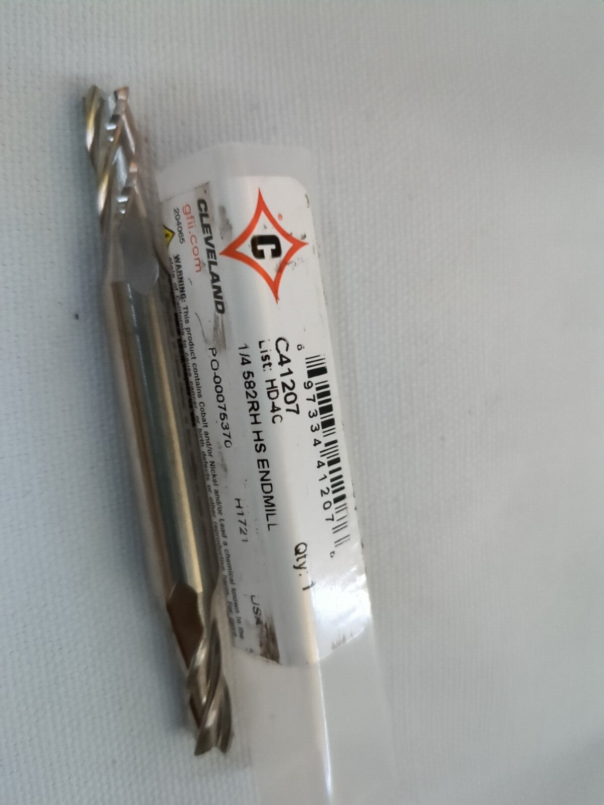 CLEVELAND Square End Mill: 1/4" Dia, 5/8" LOC, 4 Fl HSS C41207