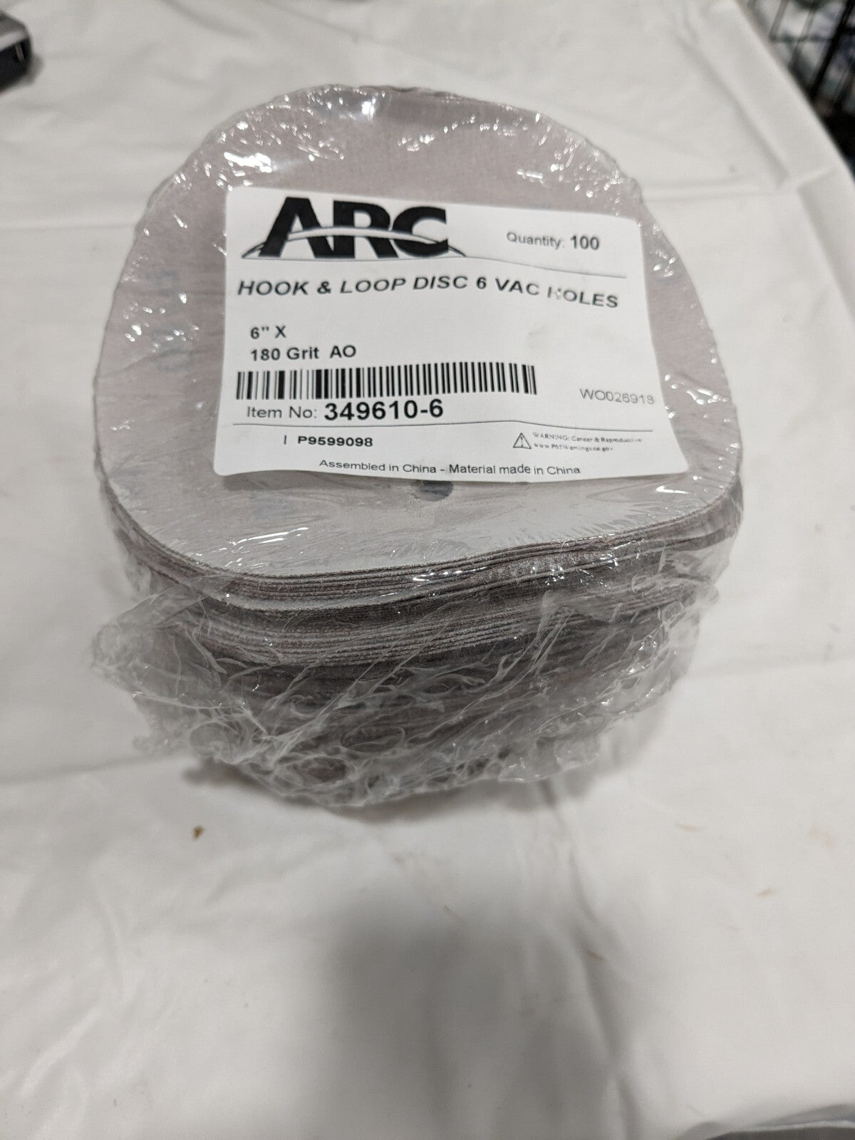 ARC Hook & Loop Disc: 6" Dia, 180 Grit, Coated, Aluminum Oxide Qty 100 349610-6