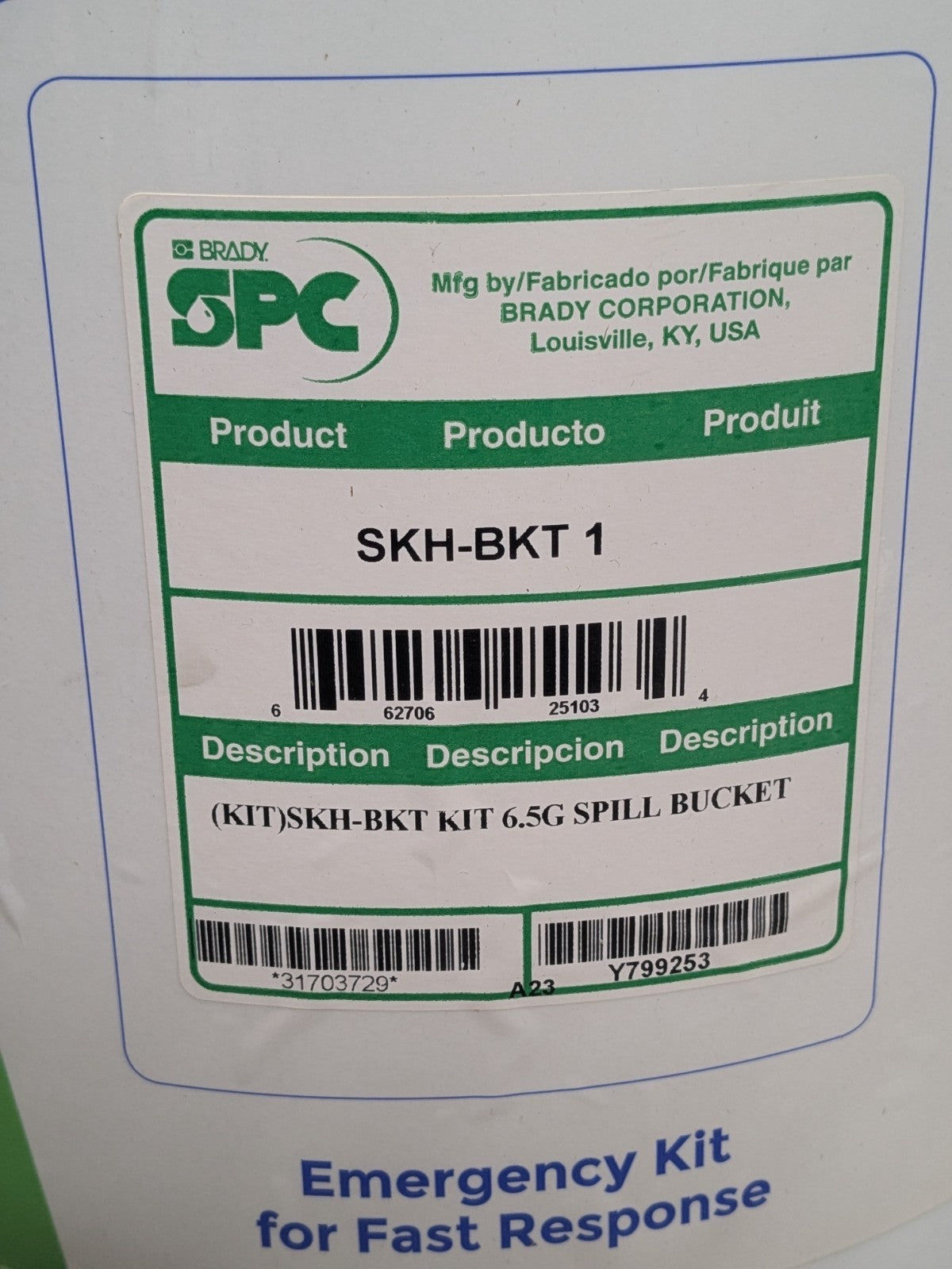 Brady SPC HazWik Portable Chemical Spill Kit 6.5 Gallon Bucket SKH-BKT