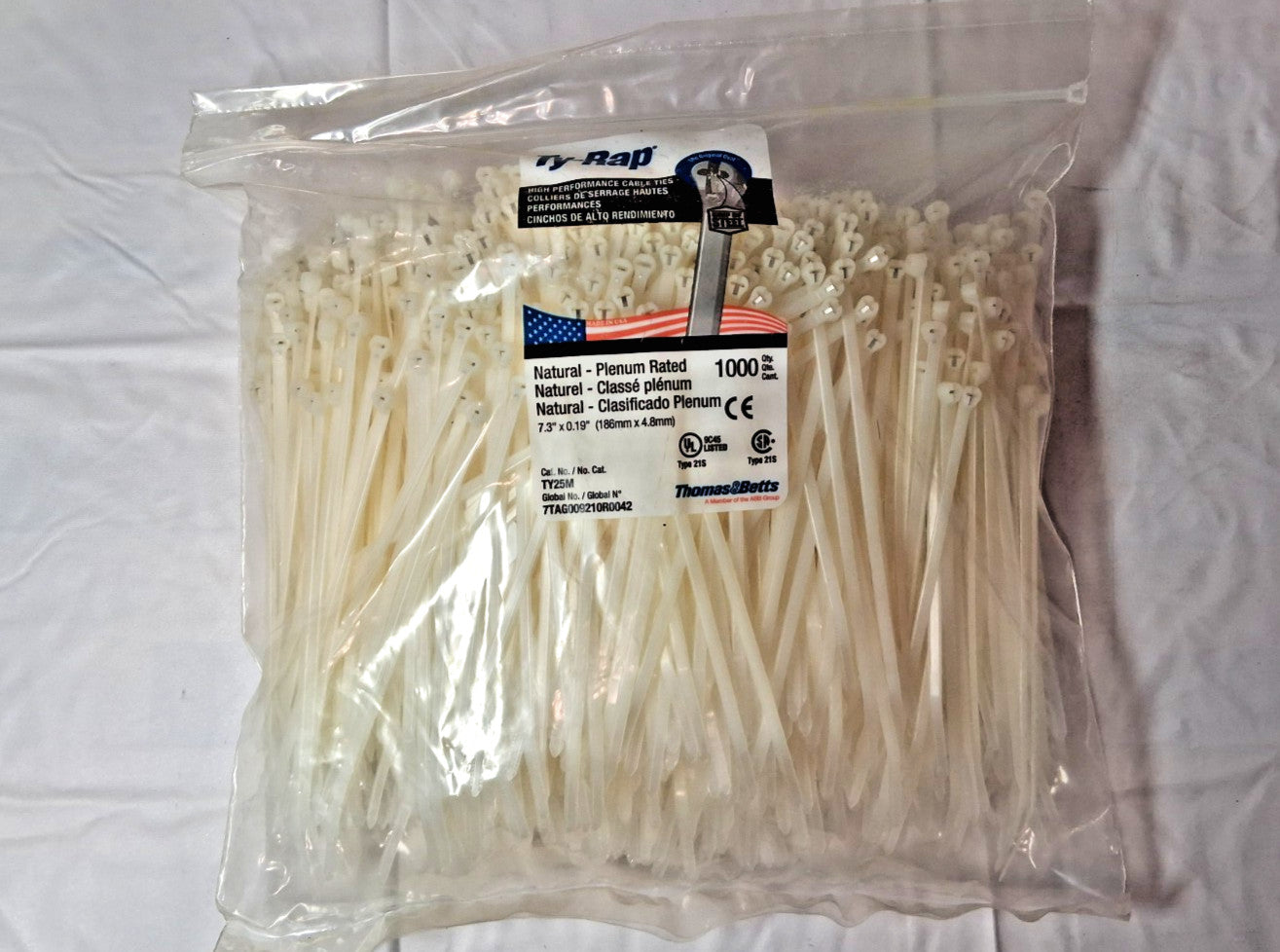 Thomas & Betts Nylon Standard Cable Tie 7.31" Long QTY1000 TY25M