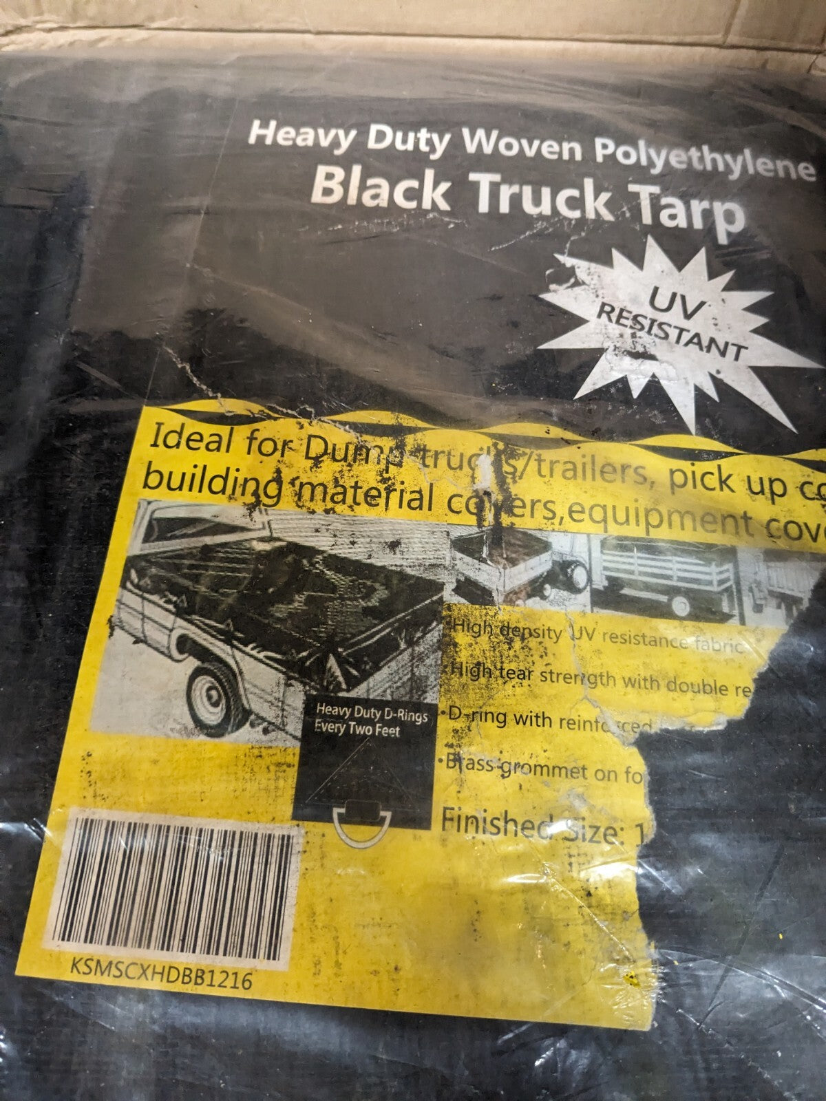 Tarp/Dust Cover: Black, Polyethylene, 16' Long x 12' Wide, 11 to 12 mi