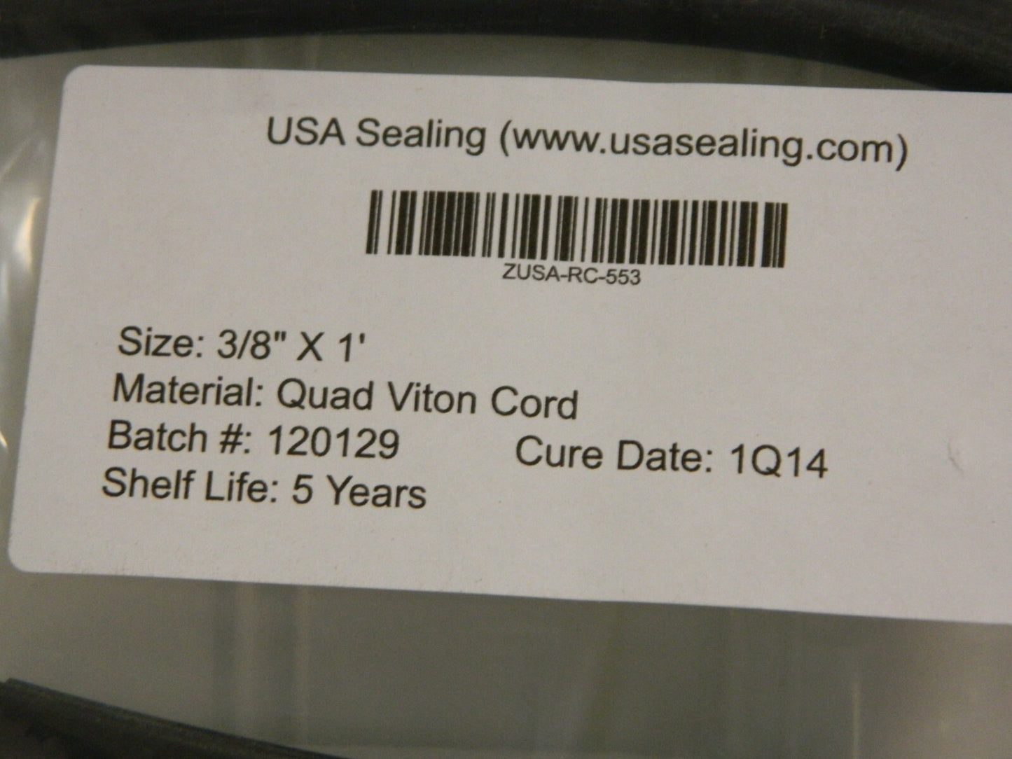 USA Sealing 3/8" x 1' Viton X-Ring Cord Stock 400°F Max Shore 75A ZUSA-RC-553
