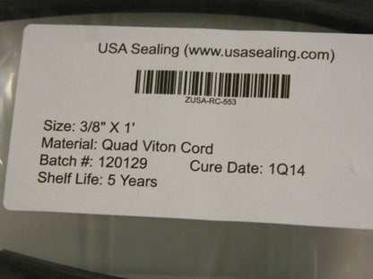 USA Sealing 3/8" x 1' Viton X-Ring Cord Stock 400°F Max Shore 75A ZUSA-RC-553