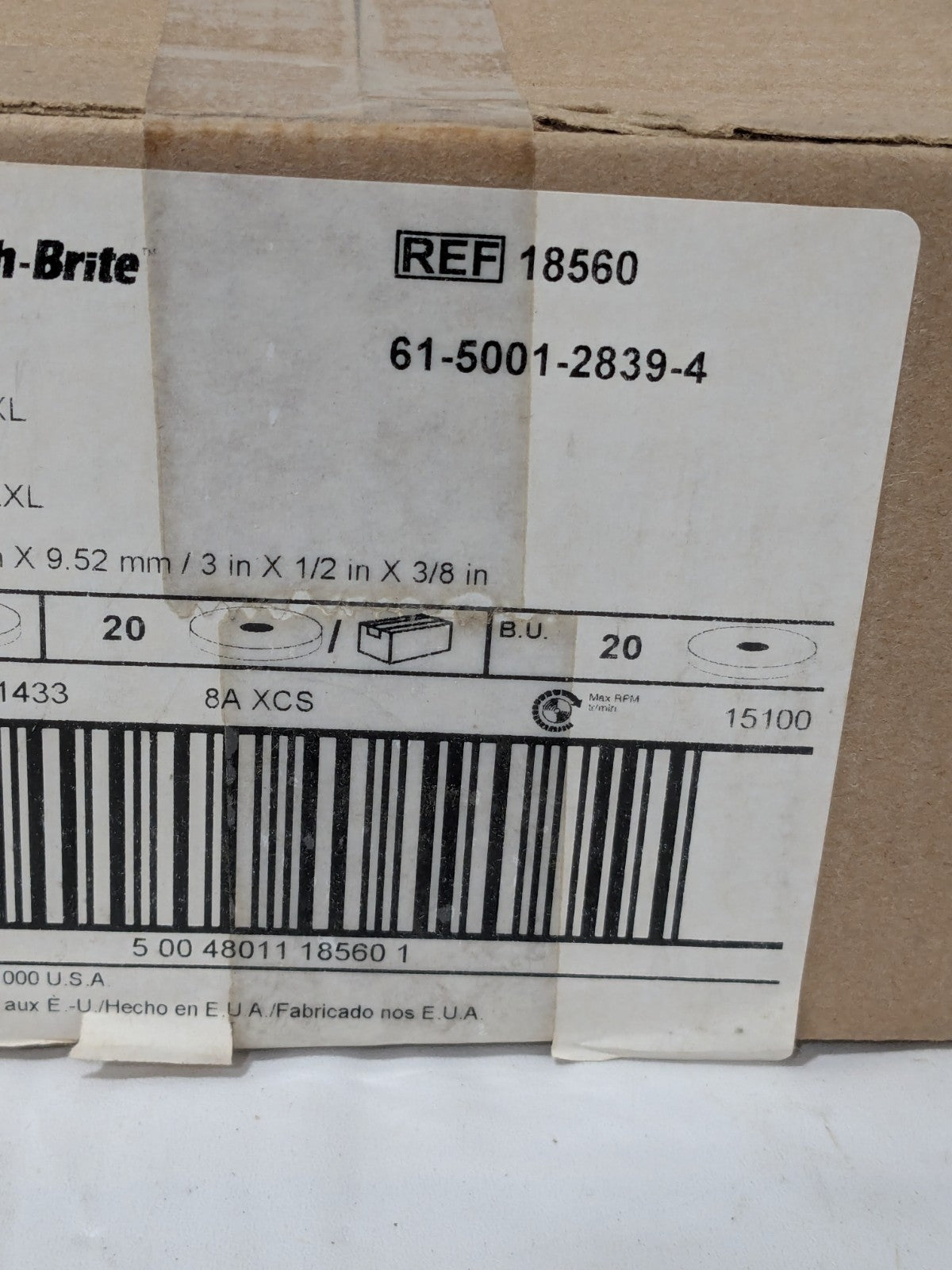 3M Deburring Wheel: 3" Dia, 1/2" Width, 3/8" Hole Qty 20 61500128