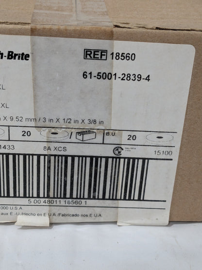 3M Deburring Wheel: 3" Dia, 1/2" Width, 3/8" Hole Qty 20 61500128