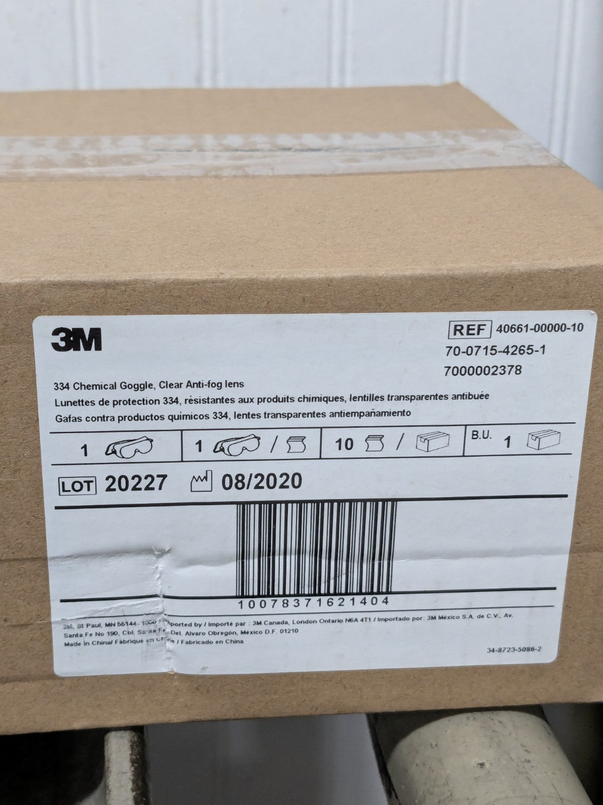 (10) 3M Safety Goggles: Chemical Splash, Clear Polycarbonate Lenses 7000002378