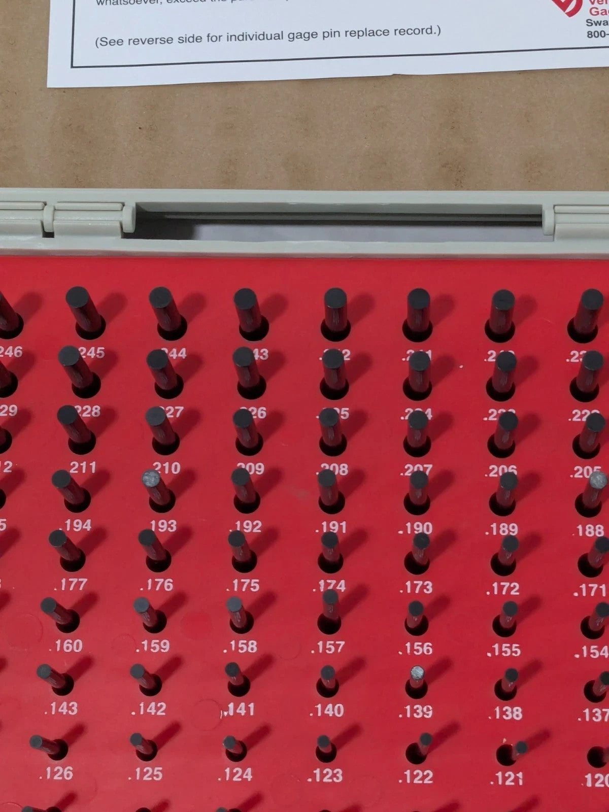 Vermont Gage Class ZZ Plug Gage Set: 0.011 to 0.25" Range, 240 Pc 901200300
