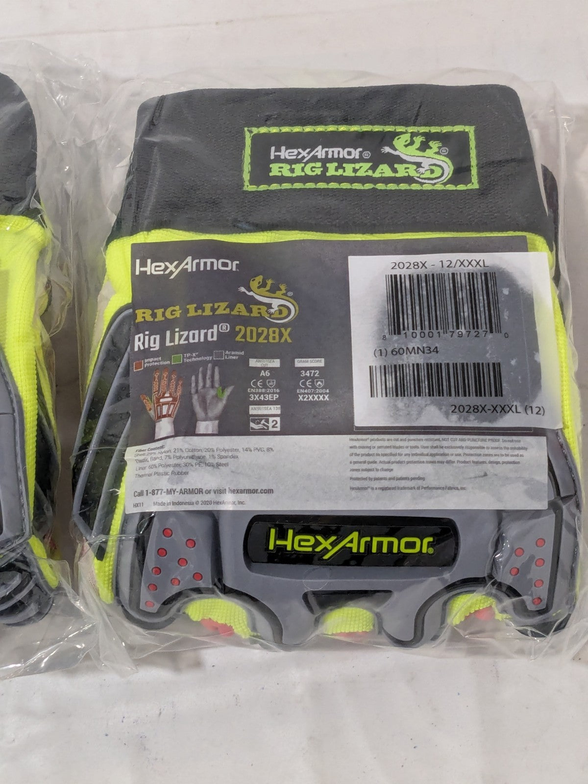 (2)Rig Lizard Hi-Vis Yellow/Gray HPPE/Steel A6 Cut Level Sz XXXL 2028X-XXXL (12)