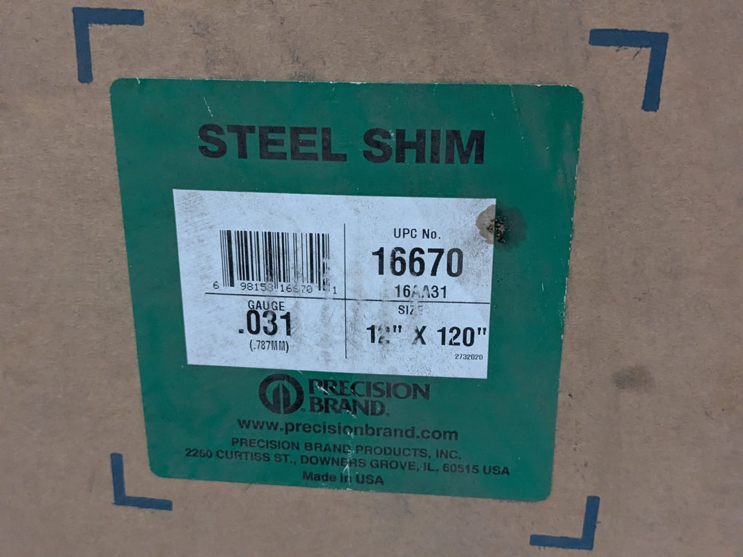 Precision Brand 16670 Steel Shim Stock 12" Width 120" Roll Length 0.031" Gauge