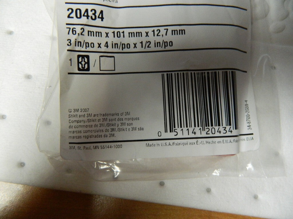 3M STIKIT D/F PAD 20434, 3 IN X 4 IN X 1/2 IN  Box of 10