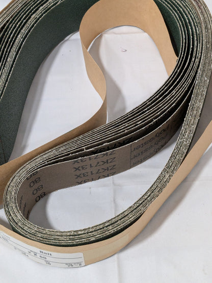 VSM Abrasive Belt: 2" Wide, 60" OAL, 80 Grit, Zirconia Alumina 10 Pack 319559