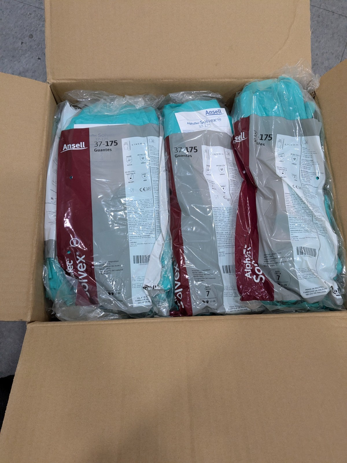 Ansell Chemical Resistant Gloves: 37-175, Sz S, 17 mil Box of 144 Pairs 117273