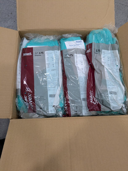 Ansell Chemical Resistant Gloves: 37-175, Sz S, 17 mil Box of 144 Pairs 117273
