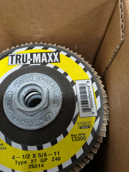 Tru-Maxx Flap Disc: 4-1/2" Dia, Zirconia Alumina, Type 27 Qty 10 66254443391