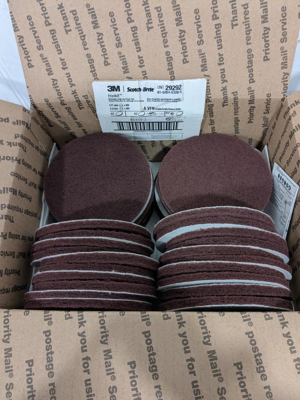 3M Hook &amp; Loop Disc: 5" Dia, Non-Woven, Aluminum Oxide Box of 40 710013