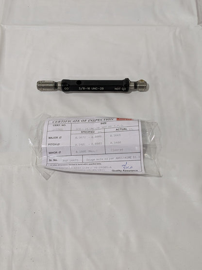 SPI Plug Thread Gage: 3/8-16 Thread, 2B Class, Double End, Go &amp; No Go 34-387