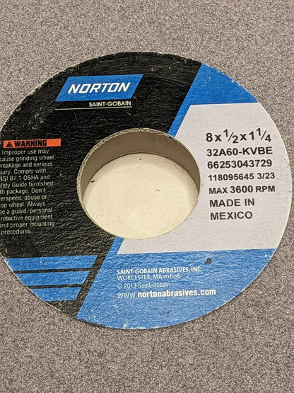 NORTON Surface Grinding Wheel: 8" x 1/2" x 1-1/4", 60 Grit 662530