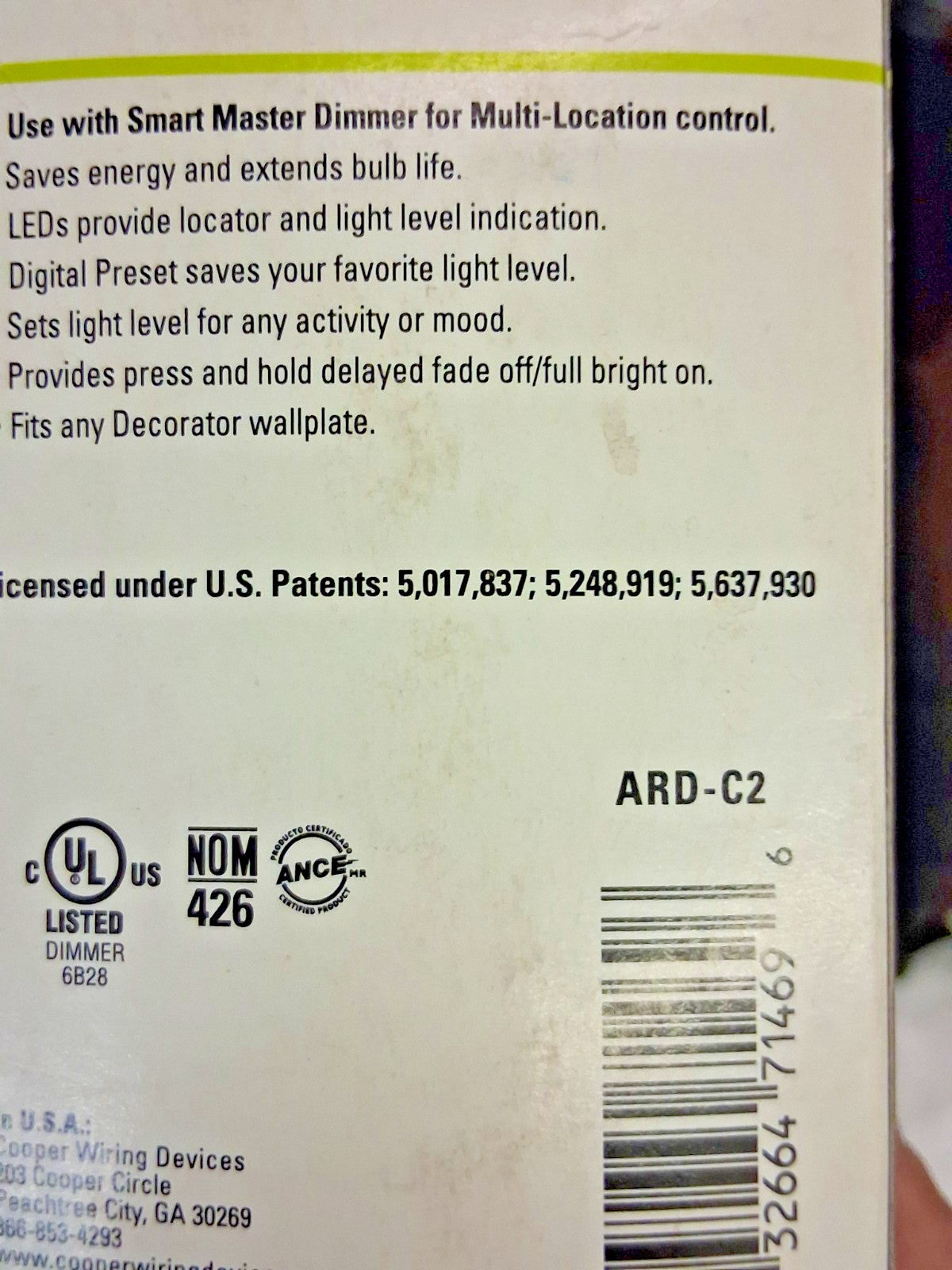 Cooper Wiring Devices Accessory Dimmer ARD-C2