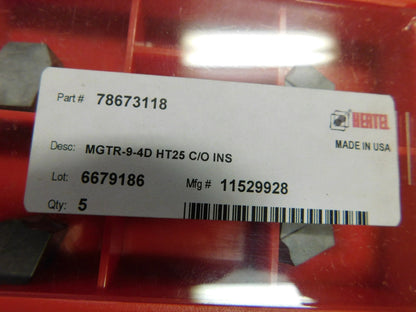 Hertel Cut-Off Inserts MGTR-9-4D Grade HT25 QTY 5  78673118