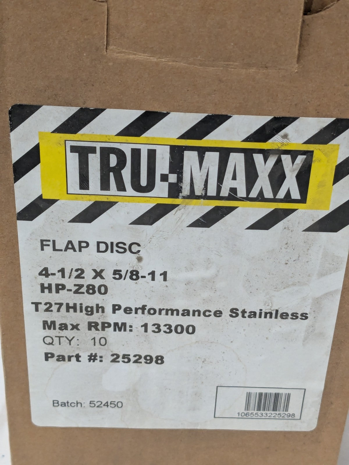 Tru-Maxx Flap Disc: 4-1/2" Daim, 5/8-11 Hole, Medium 80 Grit, Box of 10 252