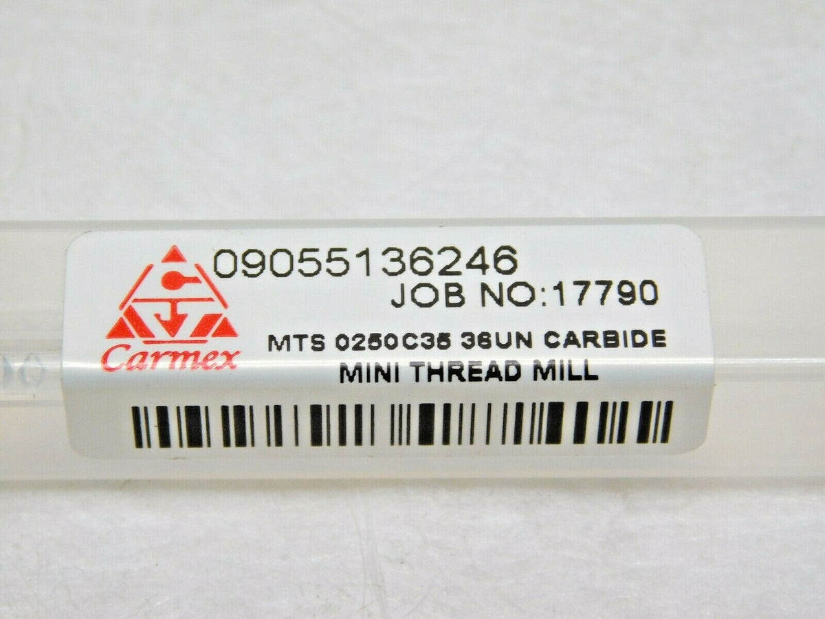 Carmex Carbide Mini Thread Mill No 8-36UN 0.13" Cut Diam 3FL S0250C3536UN
