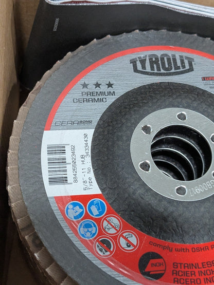 Tyrolit Flap Disc: 5" Dia, 7/8" Hole, 40 Grit, Ceramic, Type 27 Qty 5 34334429