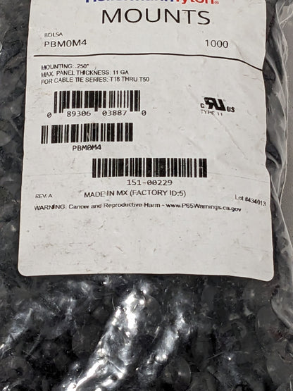 HellermannTyton Push-Button Cable Tie Mount, .25" Hole Dia Pack of 1000 PBM0M4