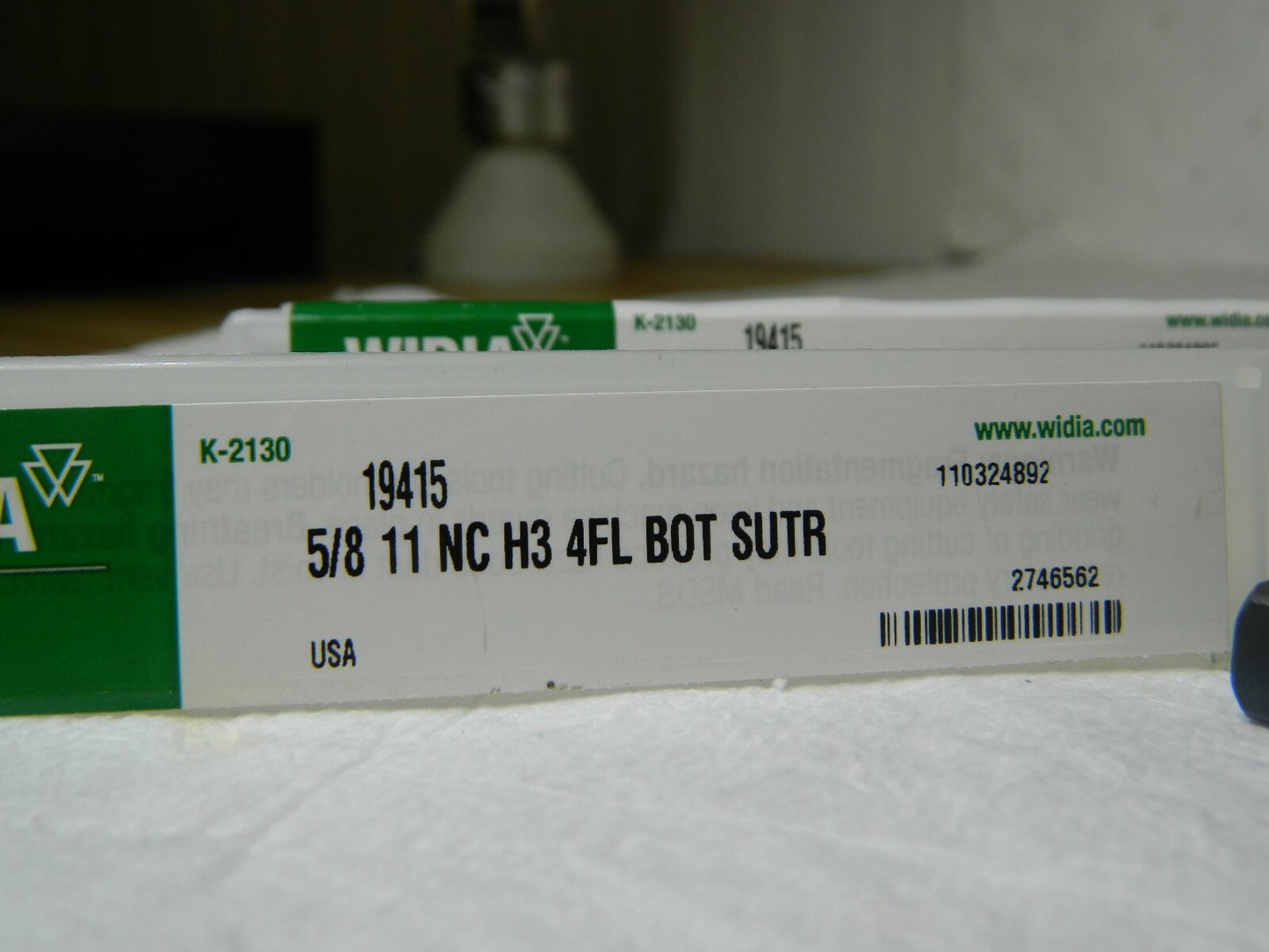 Widia GTD HSS Hand Tap Bottoming 5/8" Pitch 11 SHK Dia 0.480" H3 4FL Qty 2 19415