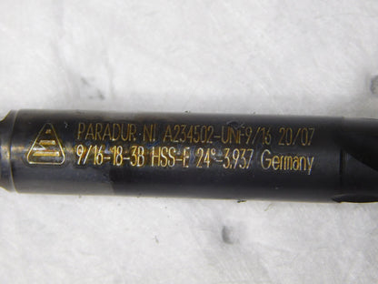 Walter Prototyp HSS Plug Tap 9/16-18 UNF RH 4Fl RH 7/16 Shk  A234502-UNF9/16