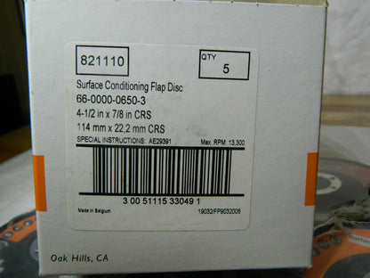 SA Aluminum Oxide Flap Disc 4-1/2" 60 Grit 7/8" Hole Type 27 Qty 5 821