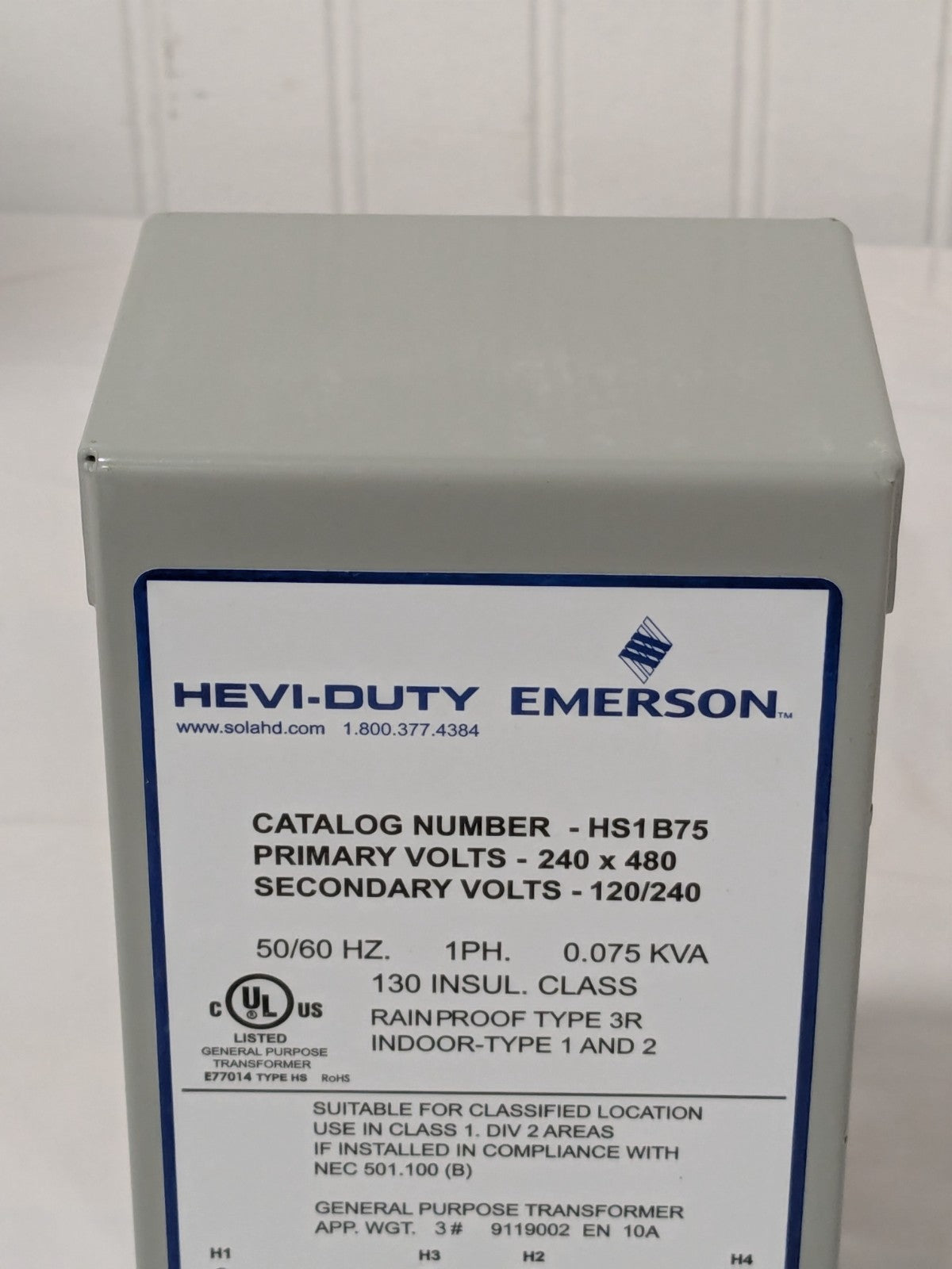 Sola/Hevi-Duty General Purpose Transformer 1 Phase, 240-480 Volt Input HS1B75