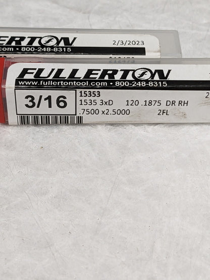 Fullerton 3/16" SC Uncoated Jobbers Length Drill Qty 2 15353