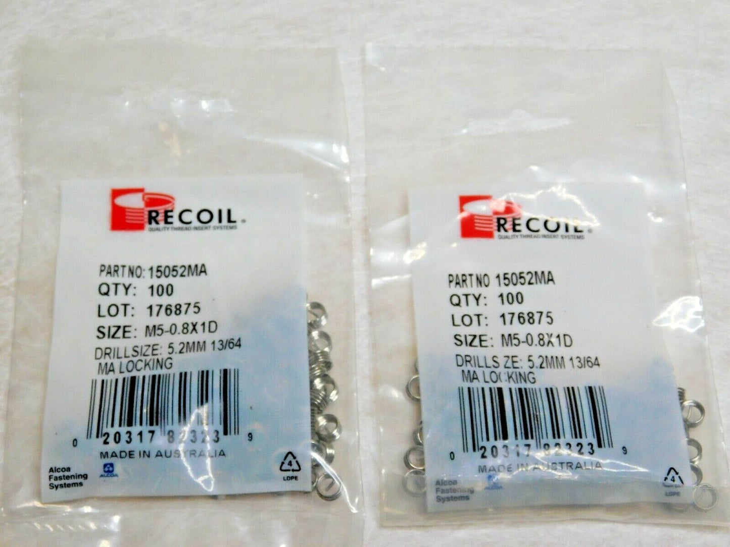 Recoil Stainless Steel Screw Locking Inserts M5x0.8x1D Qty 200 15052MA