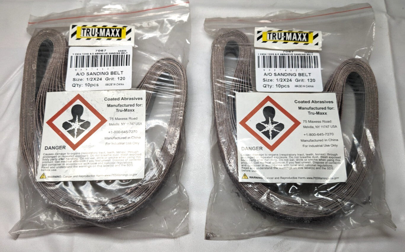 TRU-MAXX Sanding Belt 1/2" W x 24" OAL  120 Grit  7067  *QTY 2  10packs (20pcs)*
